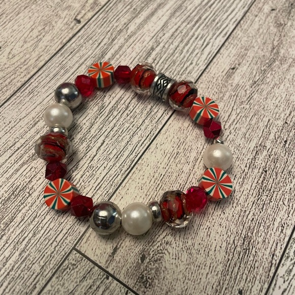 Holiday Bracelet Set of 2, Jade, Crystal with snow globe charm, silver accents, - Picture 4 of 6